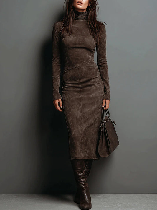 Ilaria – Suede Turtleneck Midi Dress